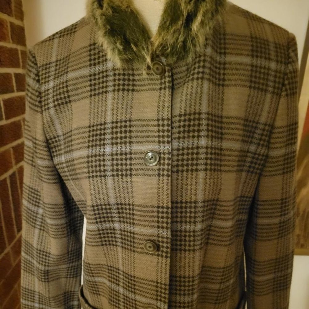 Vnt Harve`Bernard by Bernard Holtzman Wool Fur Trim Jacket